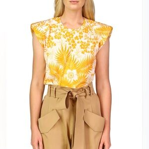 AMUR Arden Short Sleeve Shoulder Pad Muscle Tee Tropical Jungle Size Large